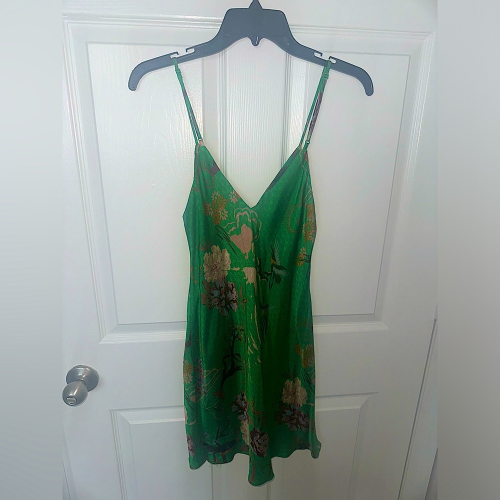 zara satin dress floral printed green